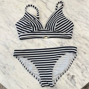 Boden Black and White Striped Bikini